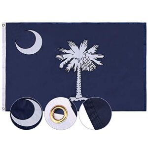 flagburg south carolina flag 3x5 ft outside, sc state flags embroidered heavy duty nylon, sewn stripes, canvas header & brass grommets, high-grade outdoor palmetto flag for all-weather