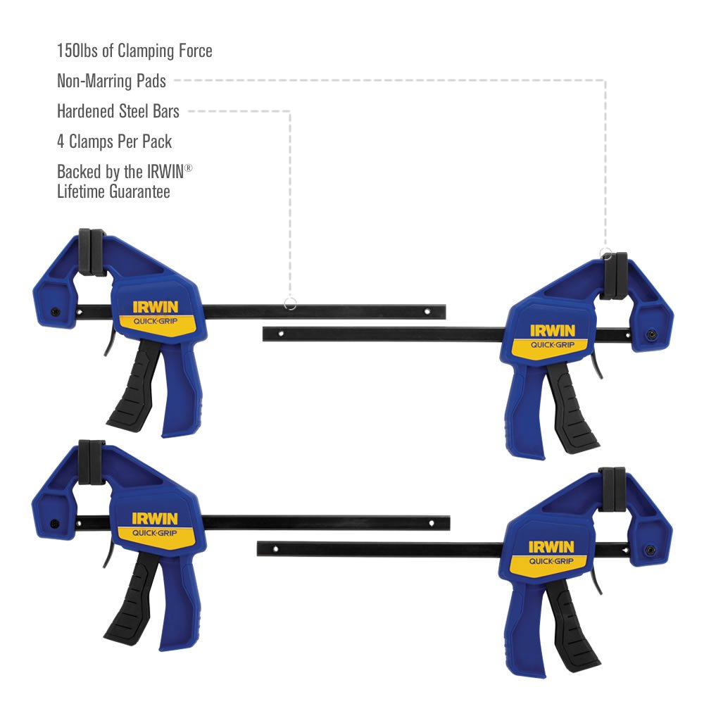 IRWIN IRHT83220 QUICK-GRIP Clamp Set, 8 Piece & QUICK-GRIP Clamps, One-Handed, Mini Bar, 6-Inch, 4-Pack (1964758)