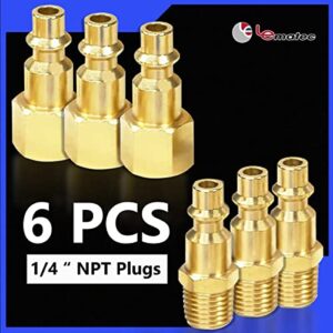 LE LEMATEC 15pc Air Compressor Hose Fitting Kit with Storage Case, 1/4" NPT Quick Connect Air Tool Fittings, Solid Brass High Flow Connectors; 3 Male and 3 Female Plugs + 5 Male to Male