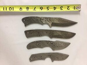 4 pieces set of 7.5 and 8 and 9 inches long hand forged damascus steel blank blade skinning knife set, knife making supplies, 3 to 4.5 inches cutting edge, compact pocket knife blanks