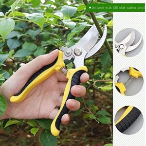 Garden Secateurs, Stainless Steel Pruning Shears, Garden Bonsai Tools, 3 Pack Ergonomic Garden Secateurs Set for Fruit Branch, Hedge, Fruits & Vegetables, Plants(With Garden Gloves and Box)