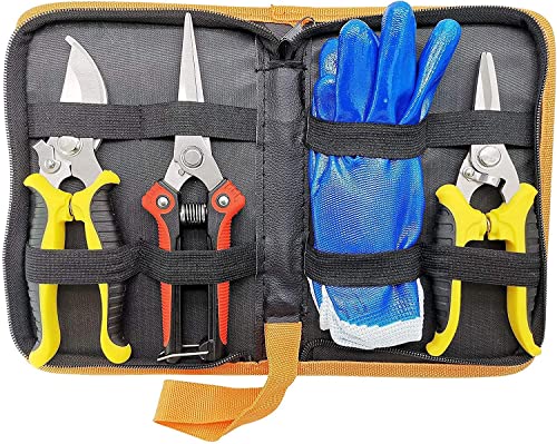 Garden Secateurs, Stainless Steel Pruning Shears, Garden Bonsai Tools, 3 Pack Ergonomic Garden Secateurs Set for Fruit Branch, Hedge, Fruits & Vegetables, Plants(With Garden Gloves and Box)