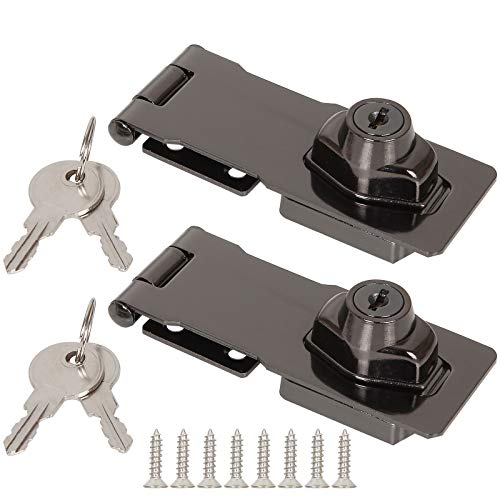 2 Pack 4 Inch Keyed Hasp Locks, Cabinet Knob Lock Hasp Latch with Key, Twist Knob Keyed Locking Hasp with Screws, Locking Hasp for Doors, Drawers, Cabinets and Fence Safety Lock