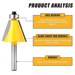 MEIGGTOOL 3Pcs Chamfer Router Bit Set, 1/4-Inch Shank Round Nose, Cutting Angle: 15, 22.5, 30 Degree, 1 Inch Cutting Length