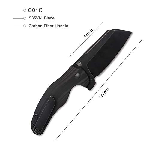 Kizer Pocket Knives Black S35VN Blade and Carbon Fiber Handle Flipper Knife for EDC, Sheepdog C01C Ki4488A3