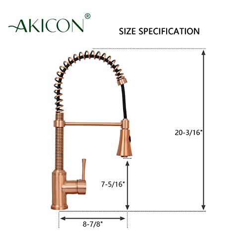 One-Handle Pre-Rinse Pull-Down Spring Kitchen Faucet in Copper - Akicon