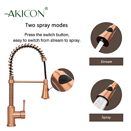 One-Handle Pre-Rinse Pull-Down Spring Kitchen Faucet in Copper - Akicon