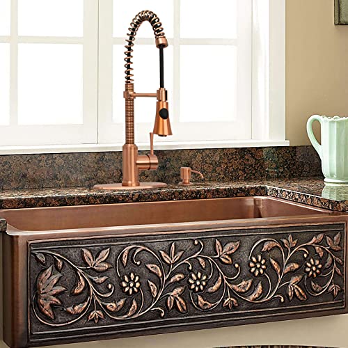 One-Handle Pre-Rinse Pull-Down Spring Kitchen Faucet in Copper - Akicon