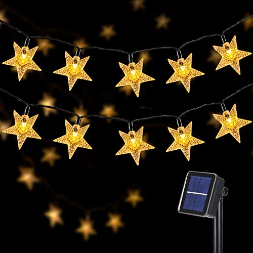 OxyLED Solar String Lights Outdoor Christmas 59 Ft 110 LED Star Lights Decorative 8 Modes USB Rechargeable Twinkle Fairy Lights Waterproof for Garden Patio Backyard Wedding Party Warm White