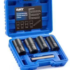 OMT Twist Socket Tool Set, 1/2" Drive 5pc Nut and Bolt Extractor Set, Rounded Bolt & Stripped Lug Nut Remover Tool Kit