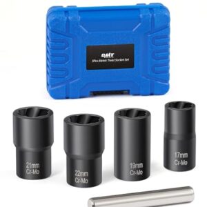 OMT Twist Socket Tool Set, 1/2" Drive 5pc Nut and Bolt Extractor Set, Rounded Bolt & Stripped Lug Nut Remover Tool Kit