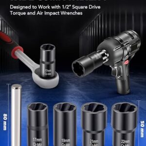 OMT Twist Socket Tool Set, 1/2" Drive 5pc Nut and Bolt Extractor Set, Rounded Bolt & Stripped Lug Nut Remover Tool Kit