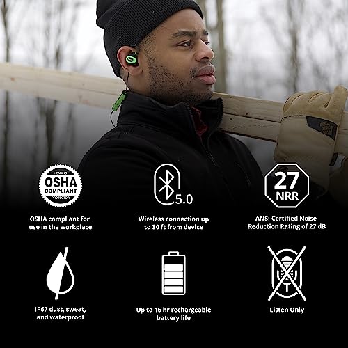 ISOtunes PRO 2.0 Listen Only Earbuds: Bluetooth 5.0 Earplug Headphones. 27dB Noise Reduction Rating, 16 Hour Battery, 79dB Volume Limit, OSHA Compliant Hearing Protection