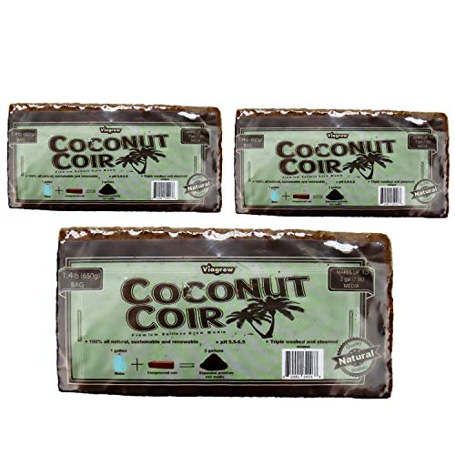 Viagrow VCCB650-3 Coco Coir, 3 Pack, Makes 2 Gallons / 7.5 Liters / 8 Quarts, 650g Brick