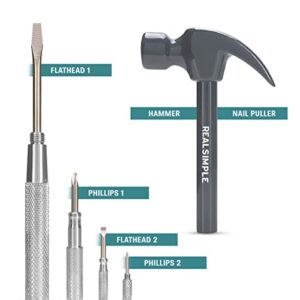 Real Simple All You Need 6-in-1 Hammer and Screwdriver Set. Ultimate Household Multi-Tool (Silver)