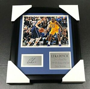 luka doncic laser engraved autographed framed 8x10 photo vs. lebron james