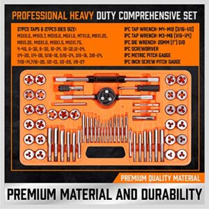 HORUSDY 60-Piece Master Tap and Die Set | SAE Inch and Metric Sizes | for Coarse and Fine Threads Tools