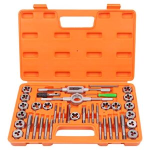 horusdy 40-piece sae tap and die set, inch sizes for coarse and fine threads tool with storage case