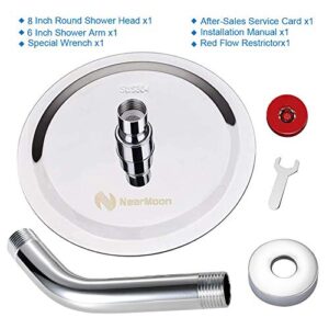 NearMoon High Pressure Shower Head with Shower Arm, High Flow Stainless Steel Rain Showerhead, Ultra-Thin Design, Pressure Boosting-Awesome Shower Experience(8 Inch Head + Shower arm, Chrome Finish)