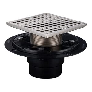 annde 4-1/4 square floor shower drain, shower drain base for low profile shower pan nickel brushed with various finish style, for kitchen,bathroom (grid)