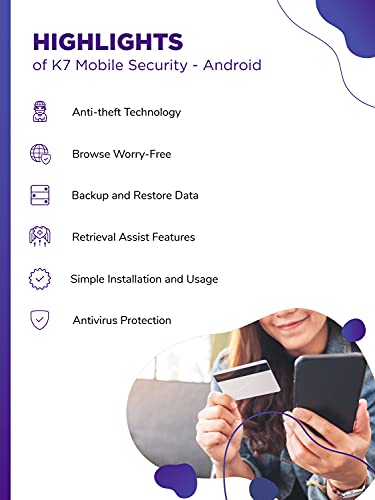 K7 Mobile Security Android for 1 Device Includes Advanced Antivirus, Anti-theft, Burglar Alarm, Anti Malware, Data Backup & Restore (12 Months) – Download Code