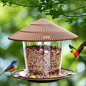 Hanizi Hanging Bird Feeder Squirrel Proof for Outdoor Wild Bird Seed, Outside, Garden Yard Decoration (Brown)