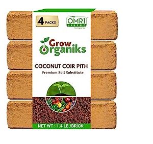Coco Coir Brick Pack of 4 (1.4 LB/Brick) | Expands to 40L | Coco Coir Fibre Reptile Substrate | Garden Soil for Plants | 100% Organic Compressed Coconut Coir Bricks, Coconut Husk for Planting