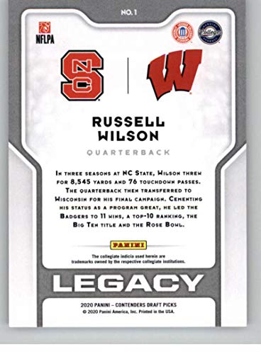 2020 Panini Contenders Draft Legacy #1 Russell Wilson NC State Wolfpack/Wisconsin Badgers Football Trading Card