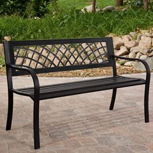 her majesty with armrests sturdy steel frame furniture patio metal bench porch work easy assembly,black