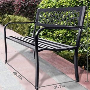 Her Majesty with Armrests Sturdy Steel Frame Furniture Patio Metal Bench Porch Work Easy Assembly,Black