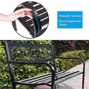 Her Majesty with Armrests Sturdy Steel Frame Furniture Patio Metal Bench Porch Work Easy Assembly,Black