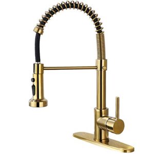 ntipox brushed gold kitchen faucet with pull down sprayer,brushed brass kitchen sink faucet single handle single lever ，spring rv kitchen faucet, 3 function laundry faucet