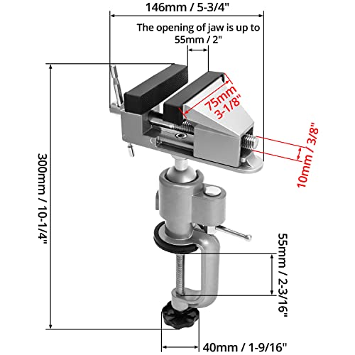 QWORK 3" Universal Tabletop Clamp Vice Tilts Rotate 360°, Portable Work Bench Vise for Drilling, Woodworking,Jewelry Making, Mental working