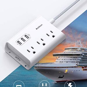 Power Strip with USB, Addtam ETL Certificate Flat Plug Extension Cord with 3 USB Ports, 3 Widely Spaced Outlets, 5 Feet Braided Cord, Desktop Small Travel Power Strip for Cruise Ship, Home, Office