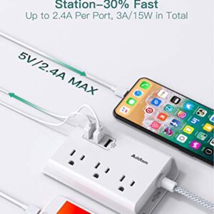 Power Strip with USB, Addtam ETL Certificate Flat Plug Extension Cord with 3 USB Ports, 3 Widely Spaced Outlets, 5 Feet Braided Cord, Desktop Small Travel Power Strip for Cruise Ship, Home, Office