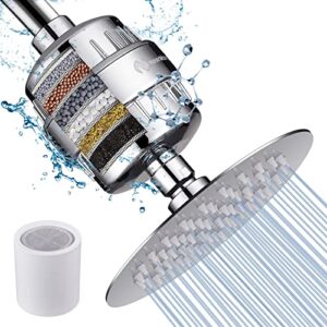 nearmoon shower head and 15 stage shower filter combo, high pressure filtered showerhead for hard water, improves the condition of your skin, hair - 1 replaceable filter cartridge (6 inch, chrome)