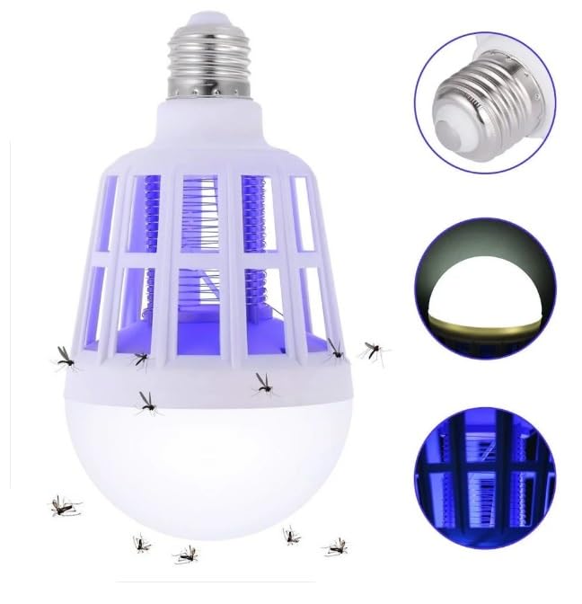 TEASÄNE Mosquito Bug Zapper Light Bulb, 2 in 1 Mosquito Killer Lamp UV Led Electronic Insect & Fly Killer 15w