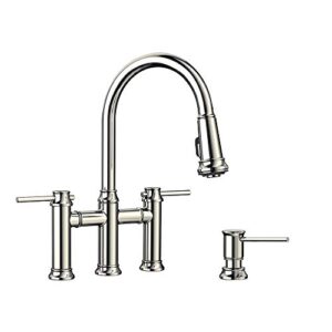 blanco kf-442506 empressa pull-down bridge kitchen faucet with soap dispenser, polished nickel