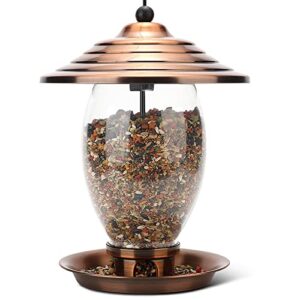 realead bird feeder, wild bird feeders for outside,metal and glass bird feeder with 3 lbs seed capacity, bird feeders for outdoor hanging for garden yard