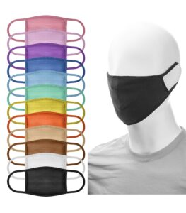 best brand basics 12 pack face masks | washable and reusable | 2 ply cotton spandex | regular size (12 pack - solid colors)