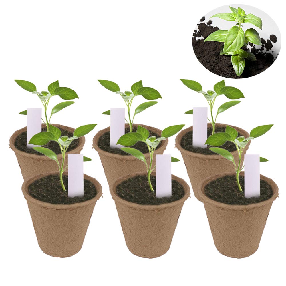 Huvai 100 Pack 3.15" Round Biodegradable Peat Pots Plant Seedling Saplings & Herb Seed Starters Kit with 100 Pcs White Plastic Plant Labels