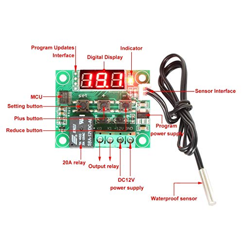 DaFuRui 3Pack W1209 Digital Temperature Controller Module，W1209 Temperature Controller Board Case with Waterproof NTC Probe -50~110℃ DC 12V Electronic Temp Control Module Switch