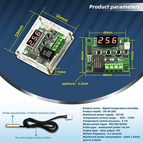 DaFuRui 3Pack W1209 Digital Temperature Controller Module，W1209 Temperature Controller Board Case with Waterproof NTC Probe -50~110℃ DC 12V Electronic Temp Control Module Switch