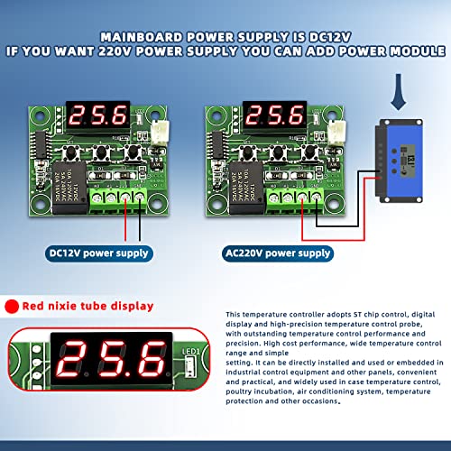 DaFuRui 3Pack W1209 Digital Temperature Controller Module，W1209 Temperature Controller Board Case with Waterproof NTC Probe -50~110℃ DC 12V Electronic Temp Control Module Switch