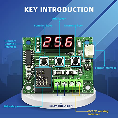 DaFuRui 3Pack W1209 Digital Temperature Controller Module，W1209 Temperature Controller Board Case with Waterproof NTC Probe -50~110℃ DC 12V Electronic Temp Control Module Switch