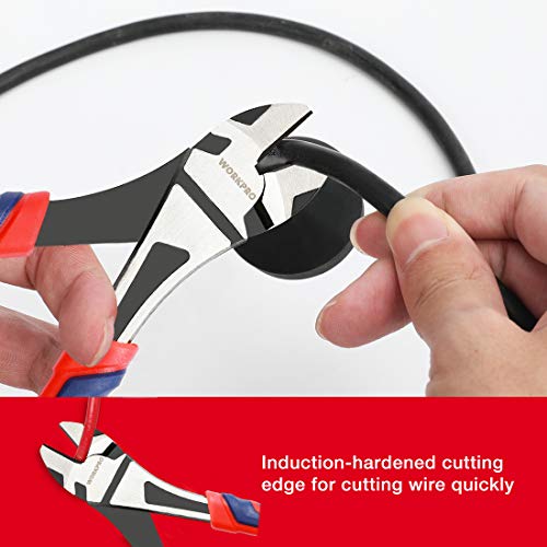 WORKPRO 7-Inch Diagonal Pliers in CRV Steel for Cutting Wires, Bi-material Handle Comfort Grip