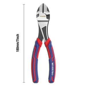 WORKPRO 7-Inch Diagonal Pliers in CRV Steel for Cutting Wires, Bi-material Handle Comfort Grip