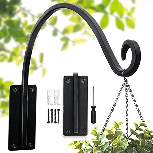 Lifyzoon Heavy Duty Plant Hanger Bracket (16"/Black) Outdoor Hand-Forged Hanging Plant Bracket Durable and Stable Bird Feeder Hanger