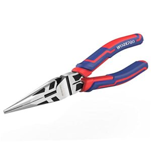 workpro premium 8” needle nose pliers, paper clamp precision, heavy-duty crv steel, large soft grip with wire cutter, long nose cutting pliers, w031269