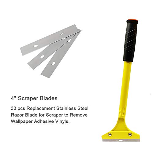 4" Scraper Razor Blades, 30 PCS Replacement Stainless Steel Blades to Remove Decals, Stickers, Wallpaper Adhesive Vinyls, etc.